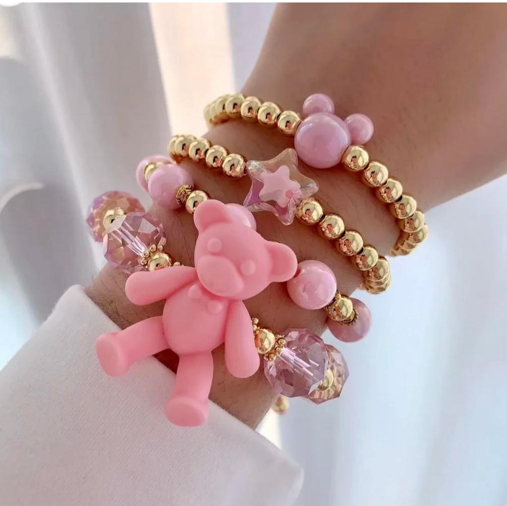 Pink Teddy Bracelet Set