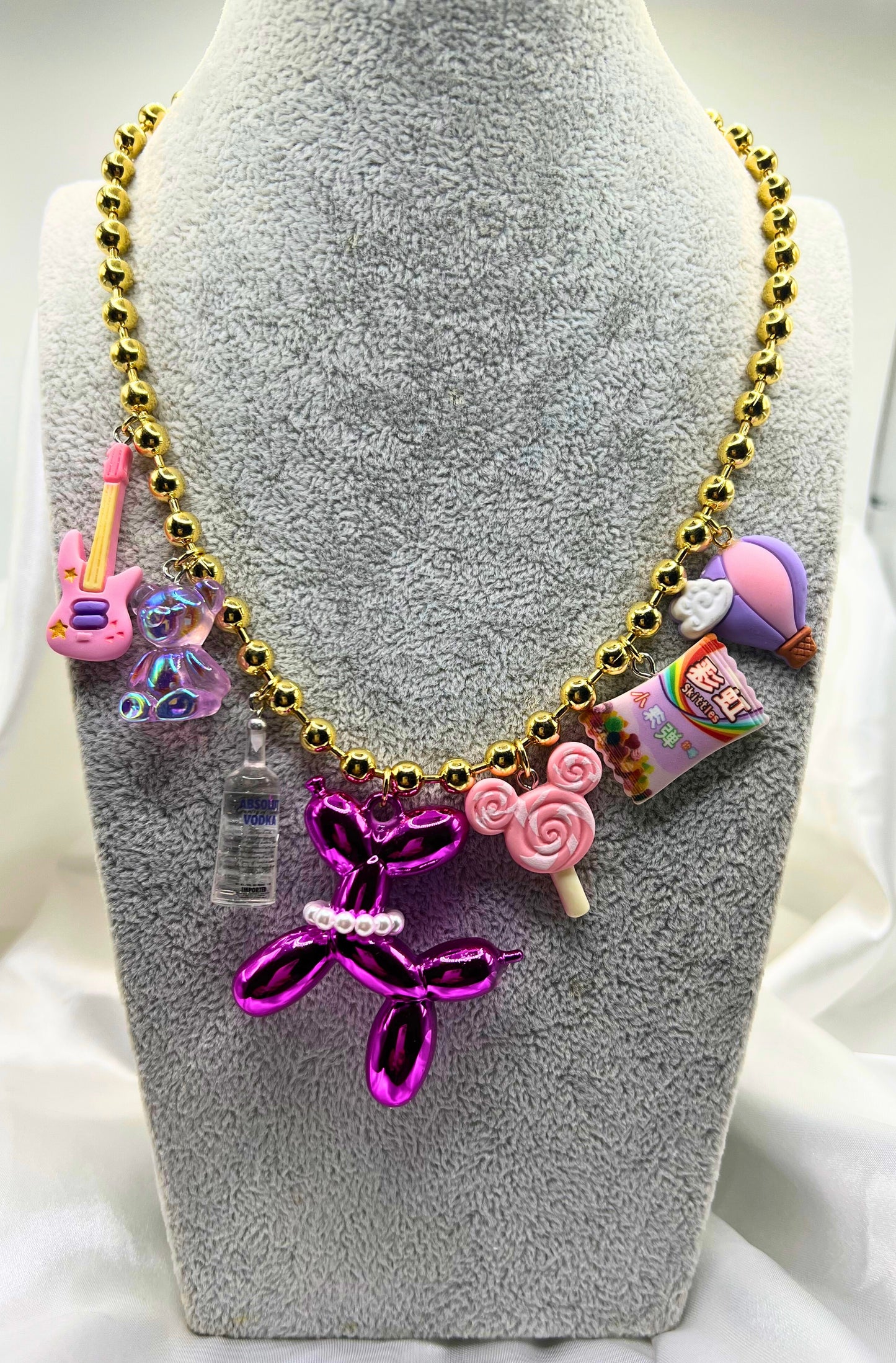 Gold Chain with Puppy & Lollipop Teddy Bear Charms