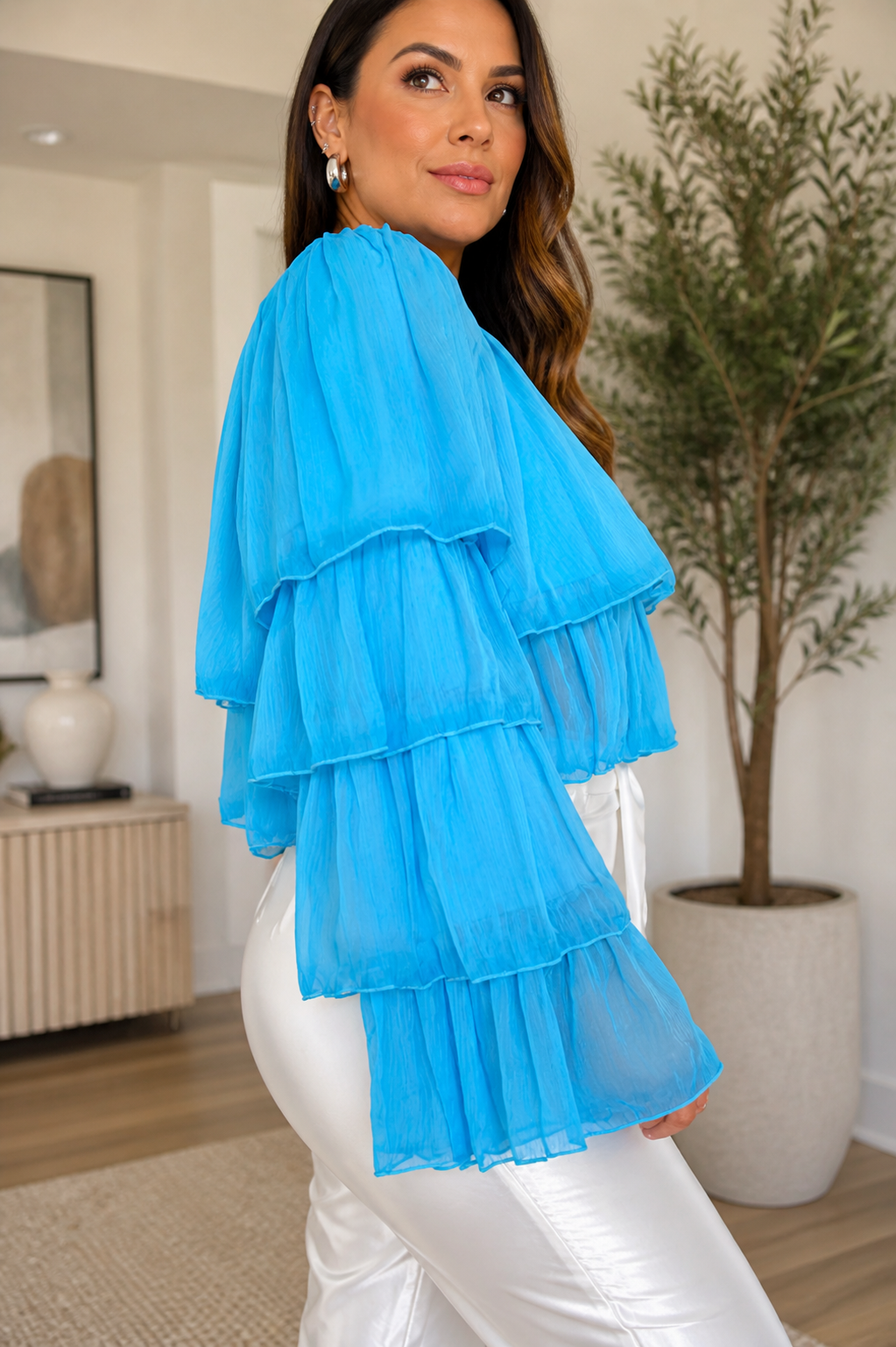 Blue Luxe One Shoulder Blouse