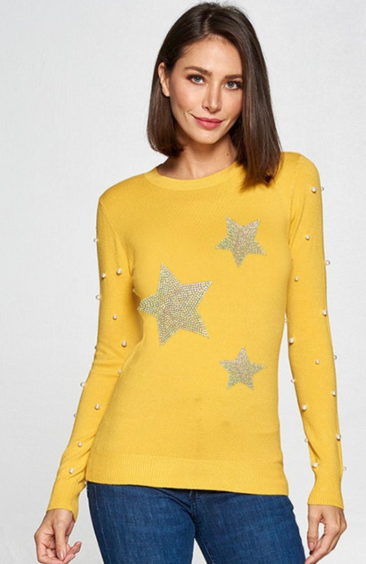 Yellow Top with Rhinestone Star Accents