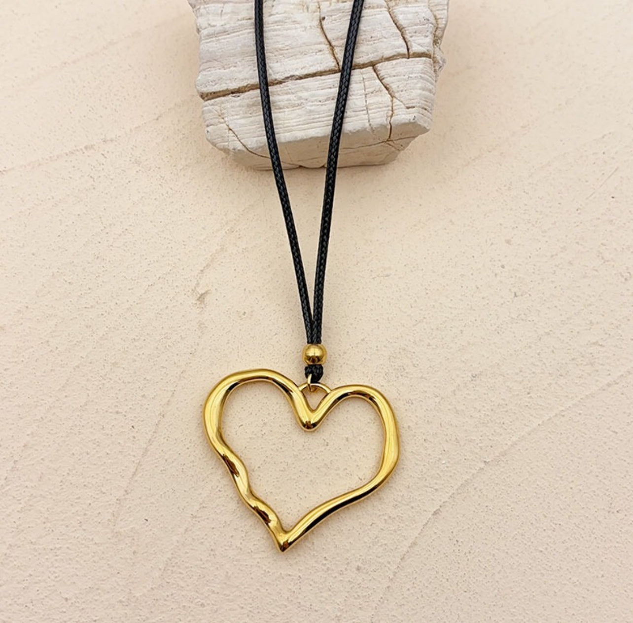 Black Rope Chain with Gold Heart in Stainless Steel