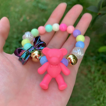 Pink Teddy Bear Bracelet with Iridescent Bow