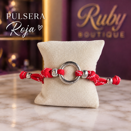 Red Adjustable Cord Bracelet – Silver Ring